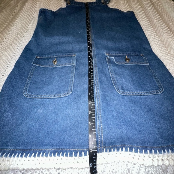 Adorable Hand Embellished Denim Overall Dress with Cream Crochet Detail - M/L - Picture 9 of 9